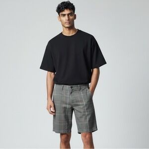 Bluenotes shorts classic flat front  grey plaid cargo knee length size 38